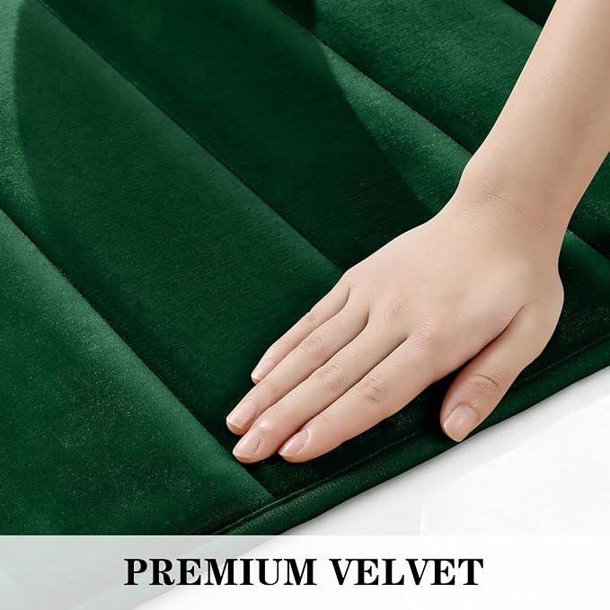BYSURE Dark Green Memory Foam Bathroom Rug Set 3 Piece, Non Slip Extra Soft Absorbent Machine Washable Toilet Bath Toilet Mat (17"x24"+20"x32"+U Shape 20"x24")