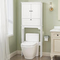 Over The Toilet Storage Cabinet, White | Over Toilet Bathroom Organizer, Freestanding Bathroom Cabinet Over Toilet with Double Doors and Adjustable Shelf