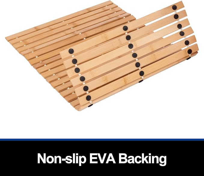 Bamboo Bath Mat Bathroom Rugs Floor Wood Shower Bathtub Waterproof Non Slip Accessories 16x24 Inch Easy to Clean, Natural Bamboo, 1 pc