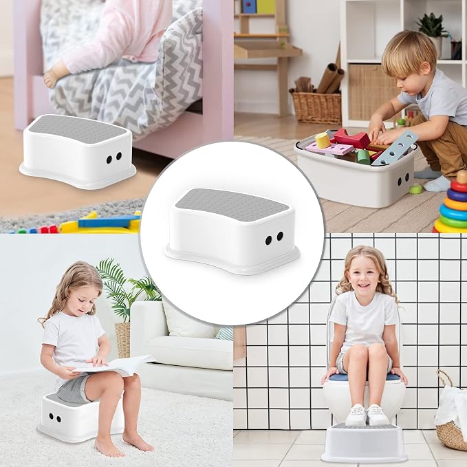 Step Stool for Kids (2 Pack) – Toddler Potty Training Stool with Non-Slip Grip, Lightweight Step Up Stool for Bathroom, Kitchen, Bedroom, Toy Room & Living Room (Gray White)