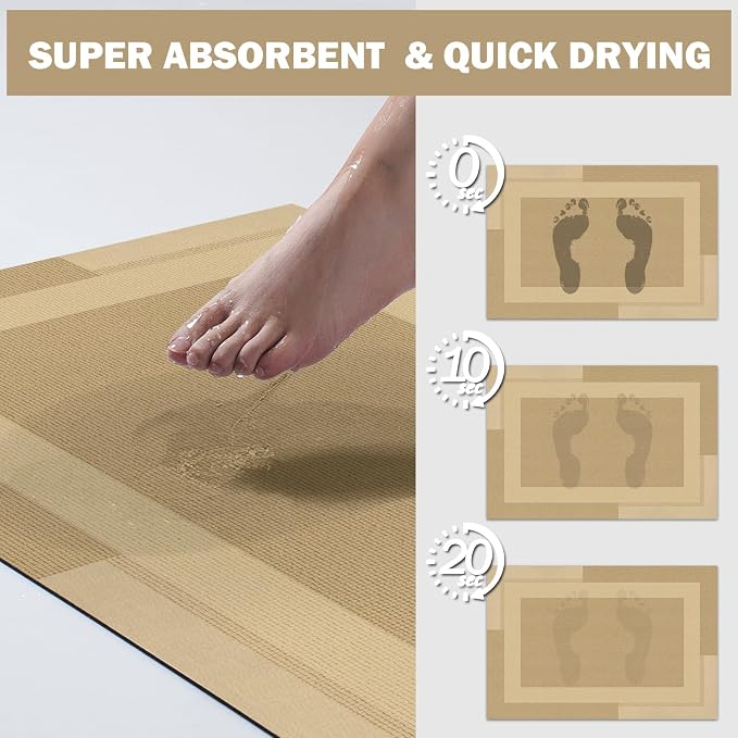 YDKGL Non Slip Long Bathroom Runner Rug Bath Mat, Rubber Backing Ultra Thin Bathroom Rugs Fit Under Door Quick Dry Super Absorbent Washable Shower Mat for Bathtub Sink Floor, Brown 17"x59"