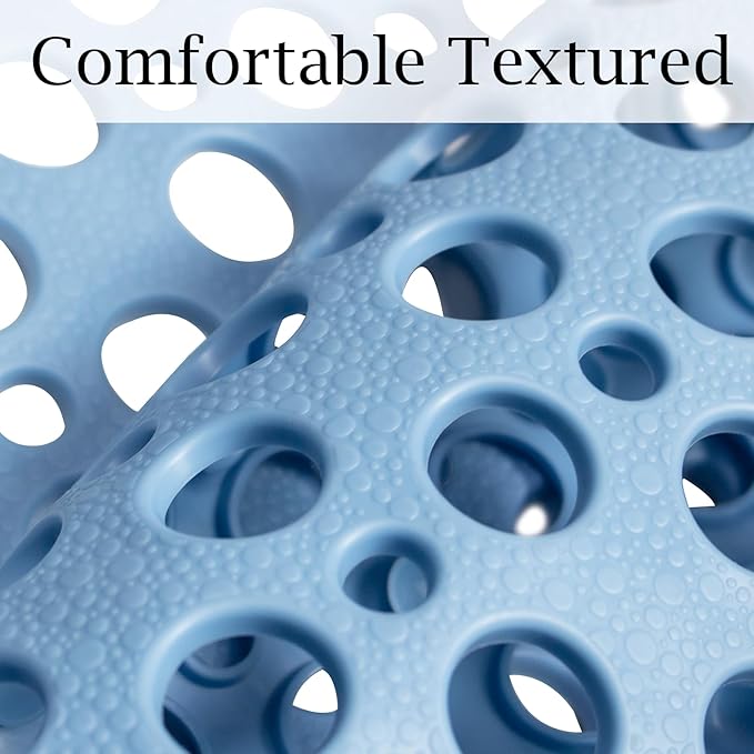 Non Slip Large Shower Mat 35.4"*23.6", TPE Bath Mats for Inside Outside Shower,Extra Large Bathtub Mat with Suction Cups and Big Drain Holes,Blue