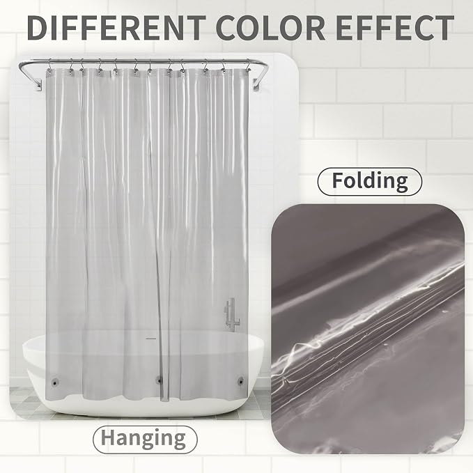 Barossa Design Shower Curtain Liner - Clear Black Premium PEVA Shower Liner with 3 Magnets and Metal Grommets, Waterproof Lightweight Standard Size Curtains for Bathroom - Translucent Black