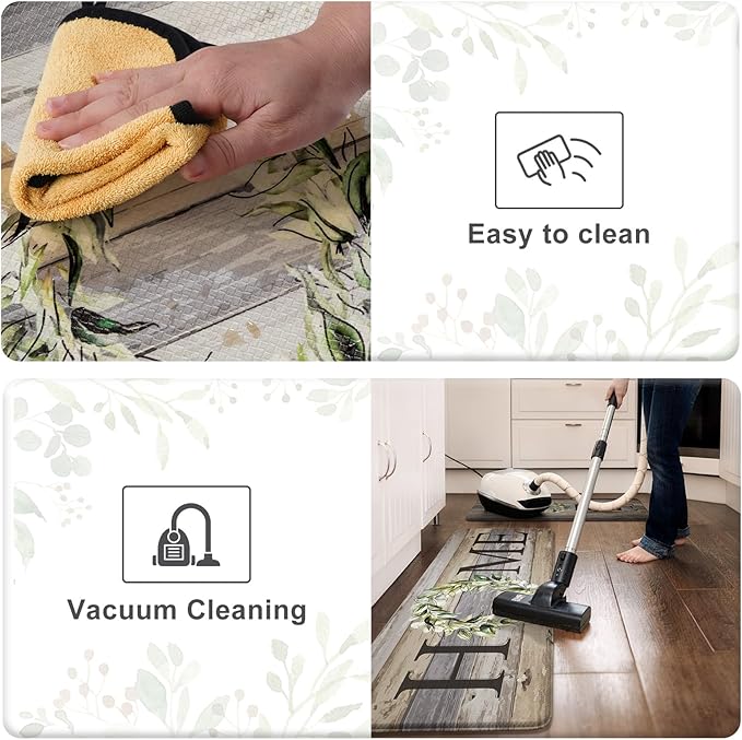 KIMODE Kitchen Mats for Floor 17"x47"+17"x29", Farmhouse Kitchen Rugs Sets of 2, Anti Fatigue Mats for Kitchen Floor, Cushioned Comfort Kitchen Floor Mats for Sink, Laundry, Desk Grey