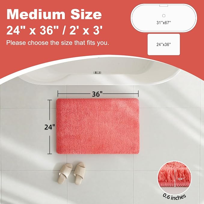 TYUU Pink Bathroom Rugs, Ultra Soft Bath Rugs Non Slip Washable, Super Absorbent Quick Dry Bath Mat with Rubber Backing for Bathroom Floor, Shower, or Sink, Pink 24" x 36"