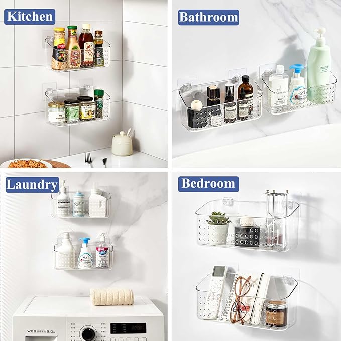 Bath Toy Storage 2 Packs, Large Bath Toy Holder, Quick Dry Bathtub Toys Organizer, Shower Caddy Shower Organizer for Bathroom Storage, No Drill Shelves Basket, Drainable, Clear White