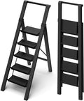 5 Step Ladder, Lightweight Folding Step Stool withConvenient Handgrip,Aluminum 330lbs Capacity Step Ladderfor Office,Household,Kitchen(Black)