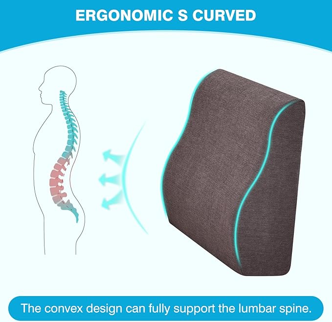Back Support Pillow for Recliner Dual Layer Lumbar Support Pillow with Gel Memory Foam Ergonomic Orthopedic Couch Lumbar Cushions for Elderly Lower Back Pain Relief Washable Cover Brown