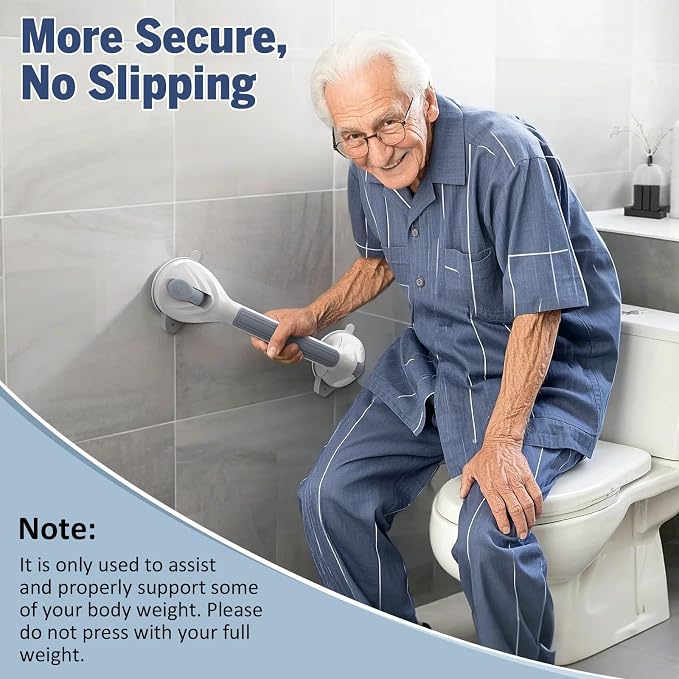 Roylvan Grab Bars for Bathtub and Shower, 1 Pack Shower Handle with Strong Suction Cups, 16.8 Inch Bathroom Grab Bars for Seniors, Removable Shower Safety Handrail for Elderly, Drill Free, Waterproof