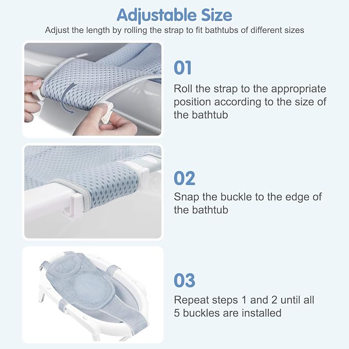Colorlife Baby Bath Seat Support Net Infant Bathing Seat Support Mat, Adjustable Comfortable Non-Slip Five-Pointed Baby Shower Net Bathtub Sit Up Mesh for Newborn 0-12 Months-Grey(No Bathtub)