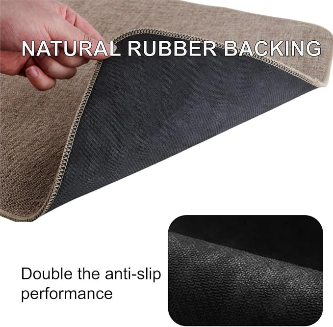 Indoor Door Mat, 1/10 in Ultra Thin Door Mat, Non-Slip Natural Rubber Backing Inside Doormat, Washable, Low-Profile Entrayway Mats, Durable Dirt Trapper for Various Entrance, 47''X24'', Khaki