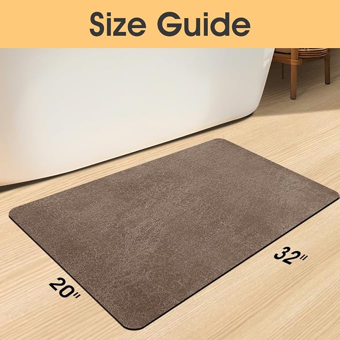 ACCUMTEK Non Slip Bath Mat, Thin Bathroom Rugs Fit Under Door, Quick Dry Bath Mats, Machine Washable Bath Rugs for Bathroom, Bathtub & Kitchen, Bathtub & Kitchen, Brown/Marble/32 x20