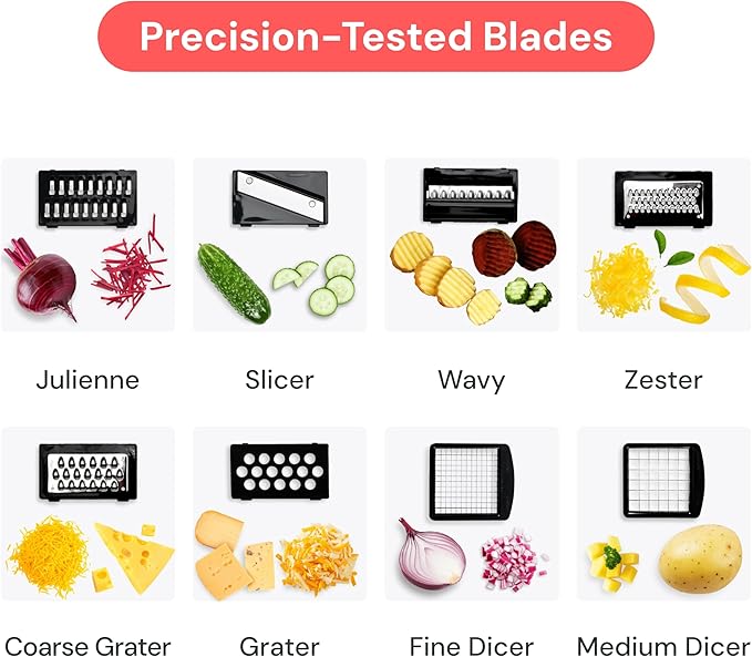 Fullstar All in One Vegetable Chopper and Mandoline Slicer - Food Chopper with Container and Julienne Slicer, Fruit Slicer, Veggie Cutter, Kitchen Gadgets & Gift for Mom (8 in 1, Black)