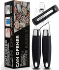 Multifunctional Stainless Steel Manual Can Opener and Bottle Opener, Heavy Duty Hand Held Can Opener with Easy Turn Knob, Sharp Blade Smooth Edge, Good Grips Kitchen Tool for Seniors (Black)