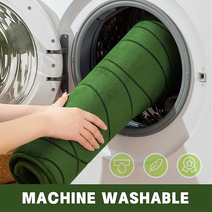 YIHOUSE Memory Foam Bathroom Rug Sets, Glass Green, 5 Pieces | Ultra Soft, Absorbent, Non-Slip, Machine Washable