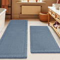 Upgrade Waffle Bath Mat Set 2 Piece, Boho Bathroom Rugs Absorbent Non Slip, Ultra Soft Bathroom Mat, Machine Washable Knit Bath Rugs with Border for Bathroom, Bedroom, Kitchen, Shower, Tub, Blue