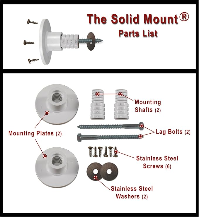 Grab Bar Mounting Kit for Fiberglass Showers - The Solid Mount Made in USA | Anchors directly into a wall stud. One-piece spacer helps prevent rotation and uneven compression. Grab Bar Not Included.