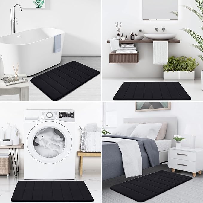 Buganda Memory Foam Bath Mat, 47" x 20", Ultra Soft and Non-Slip Bathroom Rugs, Water Absorbent and Machine Washable Bath Rug Runner for Bathroom, Shower, and Tub, Black