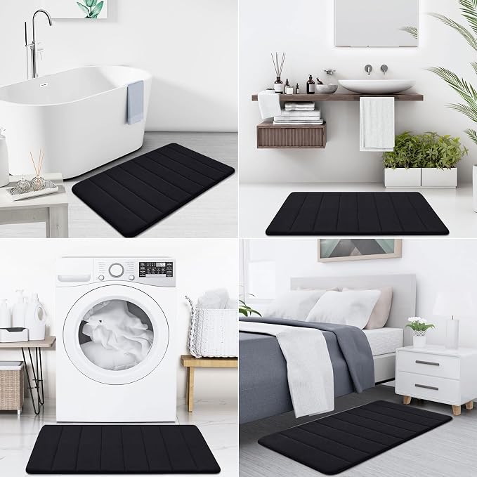 Buganda Memory Foam Bath Mat, 44" x 24", Ultra Soft and Non-Slip Bathroom Rugs, Water Absorbent and Machine Washable Bath Rug Runner for Bathroom, Shower, and Tub, Black