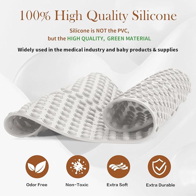 Extra Large Bathtub Mat 33x17.3 - White Non Slip Silicone Bath Mat for Soaking Tub, Oversized Pop It Shower Mat for Freestanding Tub, Soft Cushion for Adults, Heavy Duty Quick Dry