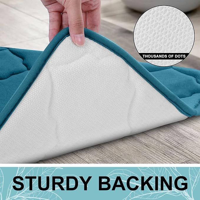 OLANLY Memory Foam Toilet Rugs U-Shaped 24x20, Ultra Soft and Absorbent Bathroom Rugs, Non-Slip, Comfortable, Machine Washable Contour Bath Mat for Toilet Base, Home Decor Accessories, Peacock Blue
