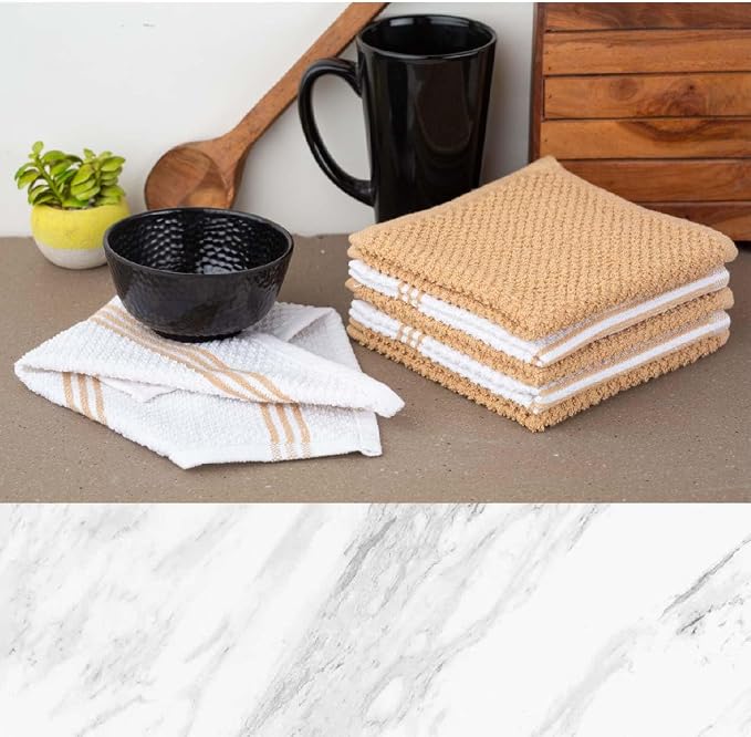 LANE LINEN 16 Piece Kitchen Dish Cloths Set - 100% Cotton Dish Towels, Heat Resistant Kitchen Mittens and Pot Holder Set, Reusable Dish Rags for Washing Dishes, Dish Towels for Kitchen Drying - Beige
