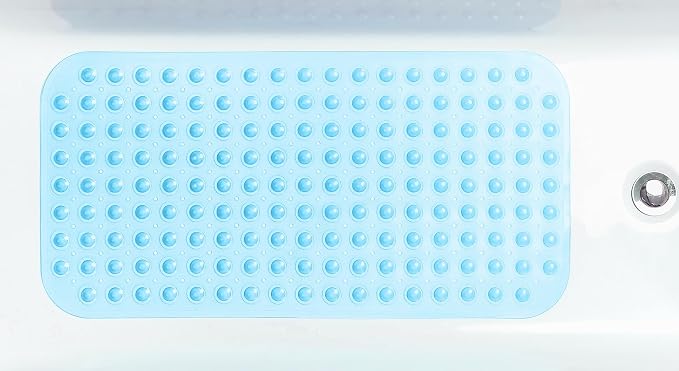 Large Non-Slip Bathtub & Shower Mat 31 inch x16 inch (Smooth/Non-Textured Tubs Only) Safe, Clean, Machine-Washable, Superior Grip&Drainage, Vinyl, Transparent Light Blue, Medium