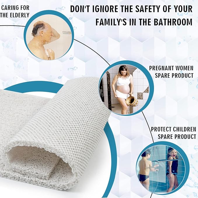 godehone Shower Mats Non Slip Without Suction Cups, PVC Loofah Bathroom Mats, Loofah Mats for Shower and Bathroom, Quick Drying, 23.6× 47.2 Inch, White
