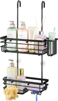 HapiRm Hanging Shower Caddy Organizer - No Drilling Shower Shelves with Hooks and Toothbrush Holder, Rustproof 304 Stainless Steel Bathroom Organizer - Black