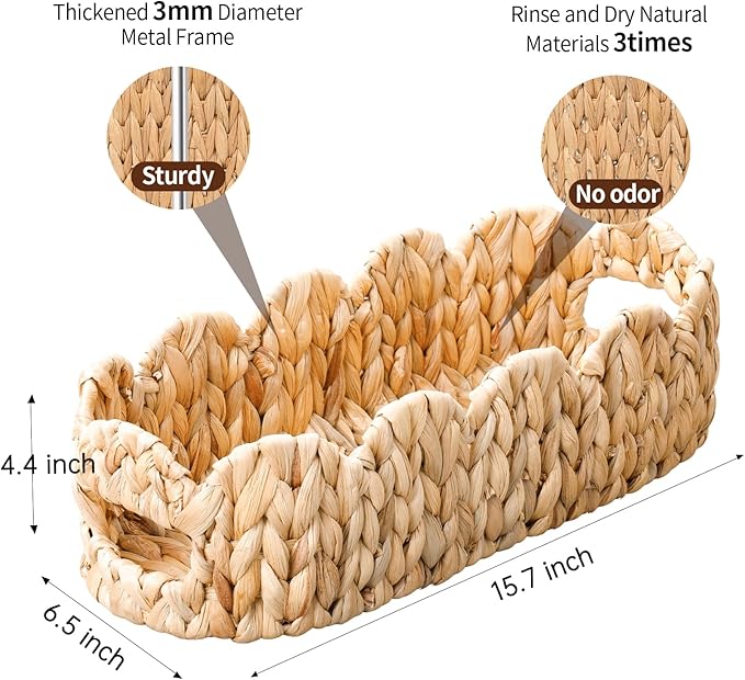 Coeusy Toilet Tank Basket for Bathroom,Scalloped Edge Wicker Basket for Toilet Paper Storage,Small Baskets for Countertop,Shelves,Living Room,Bedroom,Both Organizer&Decor Natural Water Hyacinth