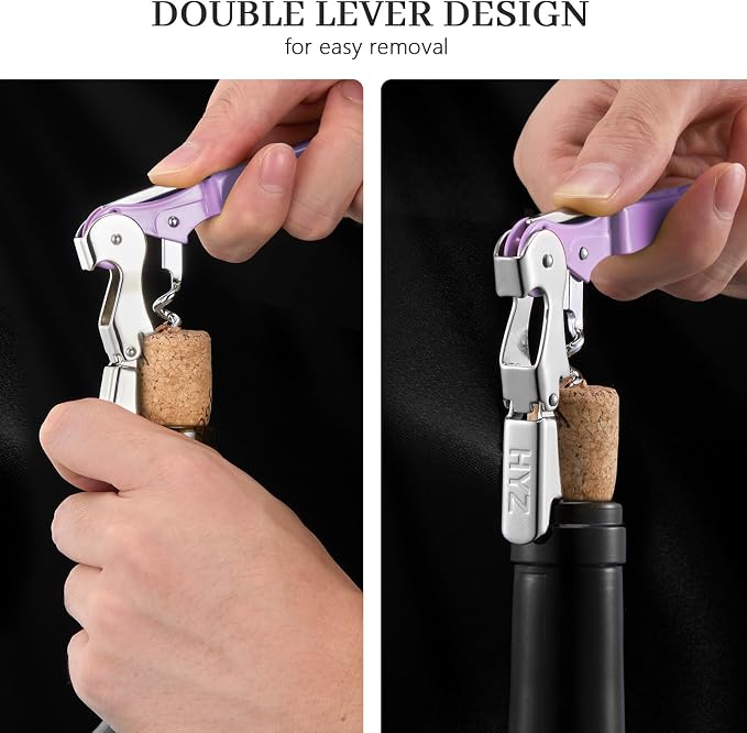 HYZ 2-Pack Wine Opener Waiter Corkscrew, Professional Wine Key for Servers, Bartender with Foil Cutter, Manual Wine Bottle Opener Double Hinged (Lilac)