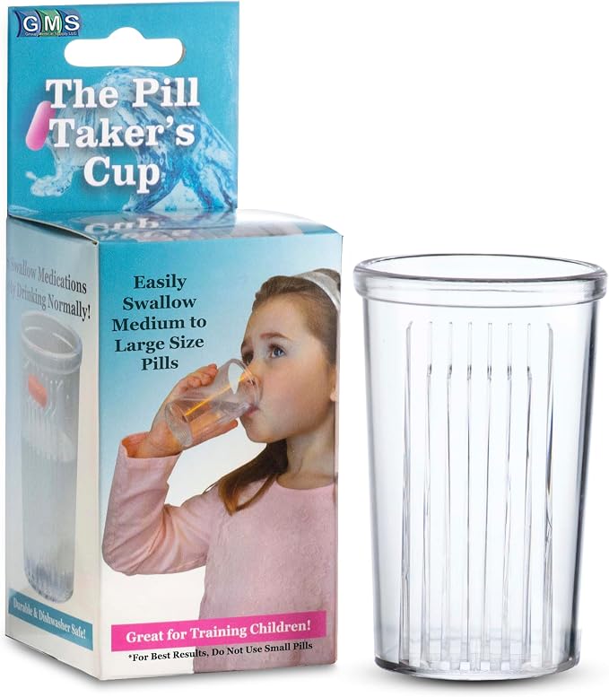 GMS Group Medical Supply, LLC Pill Taker Cup - Makes Swallowing Medium to Large Tablets & Pills Easy - Simply Drink Medicines Along with Water - Small Sized Cup Ideal for Kids, Adults & Seniors