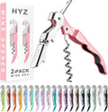 HYZ 2-Pack Wine Opener Waiter Corkscrew, Professional Wine Key for Servers, Bartender with Foil Cutter, Manual Wine Bottle Opener Double Hinged (Pink Mesa)