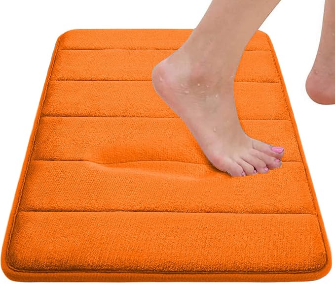 Orange Bathroom Rugs Extra Soft Memory Foam Bath Mat Sets 3 Piece Non Slip Absorbent & Dry Living Mat Sets Washable Bath Carpets with Toilet Rug,Bath Rugs for Bathroom,Tub,Shower,Kitchen,Bedroom