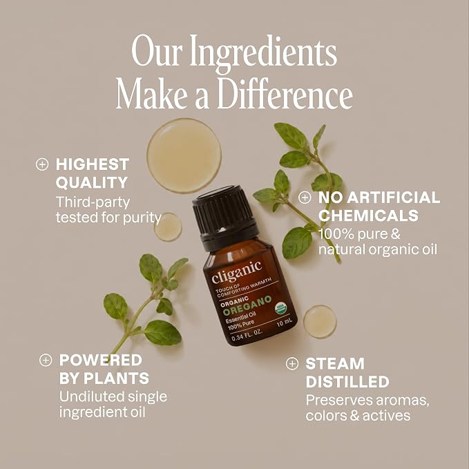 Cliganic Organic Oregano Essential Oil, 100% Pure Natural for Aromatherapy | Non-GMO Verified