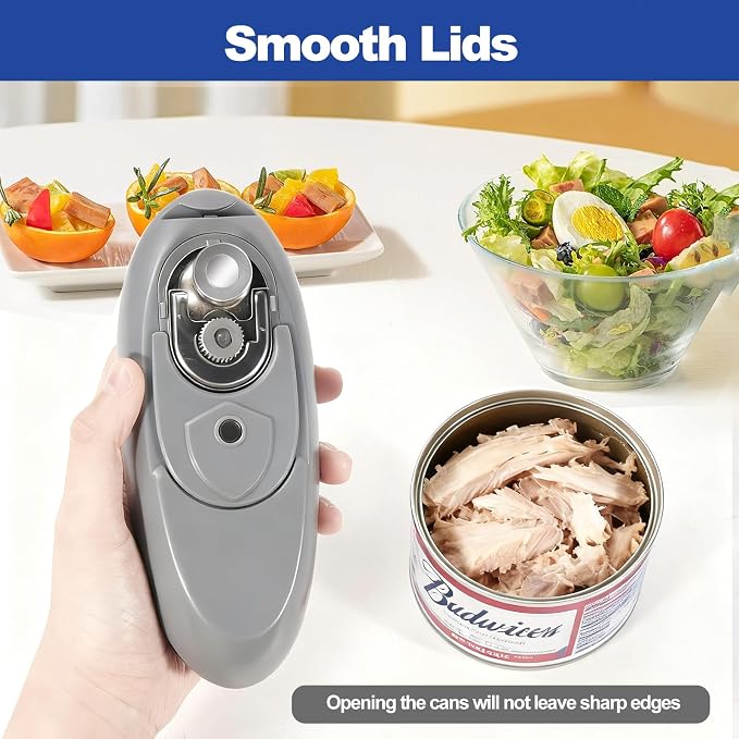 Rechargeable Electric Can Opener for Seniors with Arthritis, Handsfree Automatic Can Opener Electric with Smooth Edge, Magnet Lid Lifter, Fits Almost Can Sizes, Can Opener for Kitchen (Black & Grey)