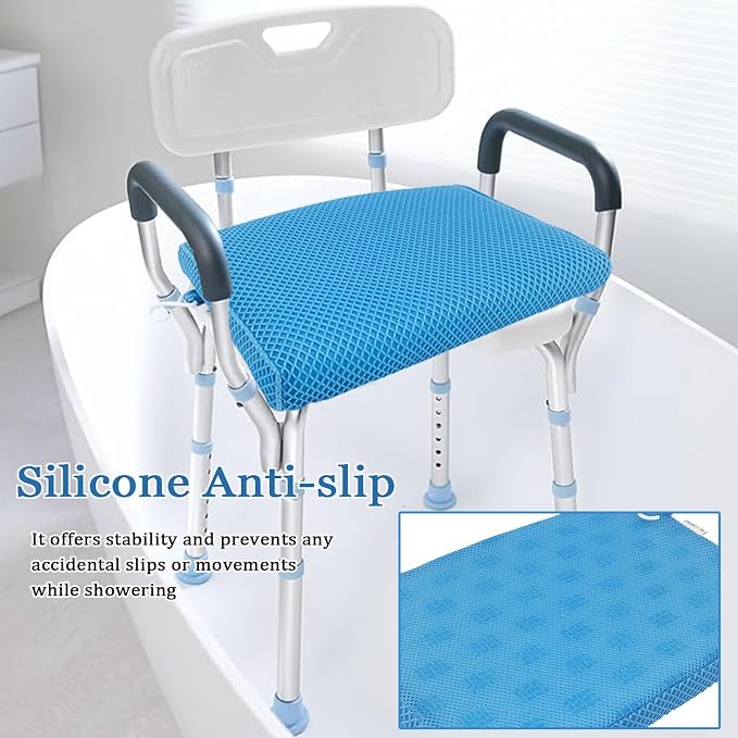 REEZEIVI Shower Seat Cushion with Non-Slip Silicone Bottom,Soft 4D Mesh Fabric,Bathtub Chair Pad for Elderly,Quick Drying and Washable Shower Seat Mat, Design for Elderly, Senior, Handicap,Disabled