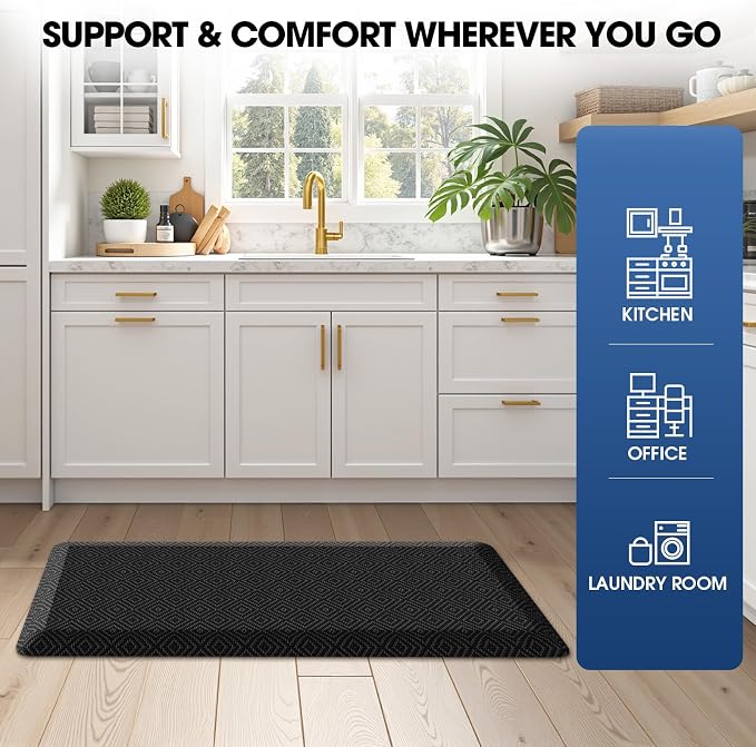 Mattitude 4/5 Inch Thick Kitchen Mat Cushioned Anti-Fatigue Floor Mat Water Resistant Non-Slip Mats and Rugs Standing and Comfort Desk Mats for House Sink Office Laundry (Black, 17.3"x39")