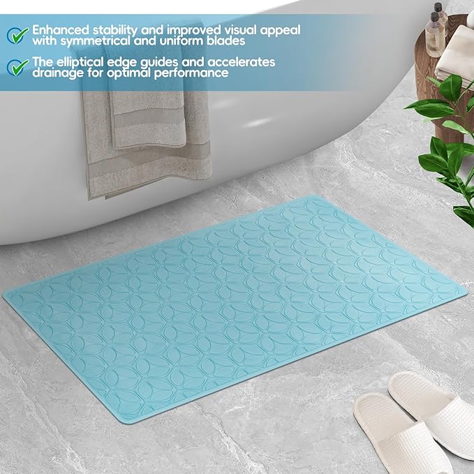 Bathtub Mat Non Slip with Suction Cups - 100% Rubber Bathroom Mat Textured for Bath Tub Shower Safety - Soft on Touch - BPA/PVC Free - Pet Dog Bath Mat - Machine Washable - 17 × 35 Inch（Blue）
