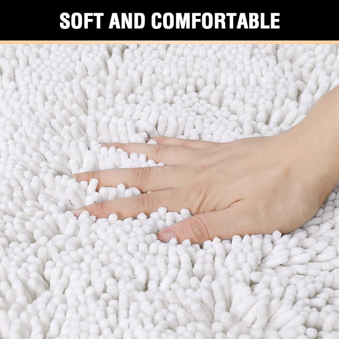 H.VERSAILTEX Pure White Bath Mat Bathroom Rug Bath Rugs for Bathroom Non Slip Bath Mats Extra Thick Chenille Rug 17" x 24" Absorbent Soft Shaggy Washable Dry Fast Plush Rugs for Bathtubs