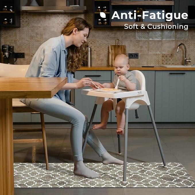 FRESHMINT Kitchen Mat Set of 2, Anti-Fatigue Cushioned Kitchen Mats for Floor, Waterproof Non Slip Comfort Standing Mat, Boho Kitchen Rug for Kitchen Decor, Sink, Office, 17"x30"+17"x47", Khaki Tan