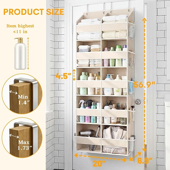 2 Pack Over the Door Organizer 5 Tiers, Extra Large Behind Door Storage of 10 Compartments, 80 lbs Weight Capacity Over Door Organizer, Door Hanging Organizer for Closet, Diaper Organizer, Beige