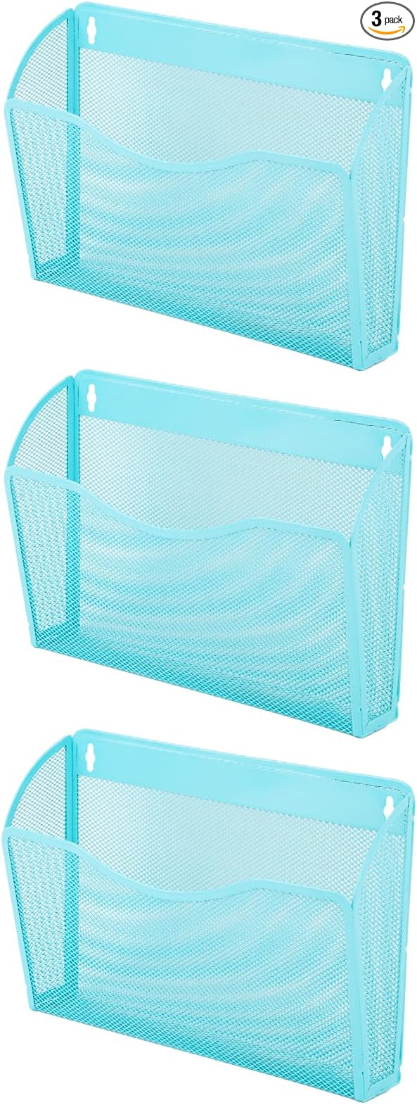 EASEPRES 3 Single Pocket Mesh Hanging File Organizer, Vertical Wall Mounted Magazine File Holder, Mount Basket Mail Paper Document Folder Organizing for Office, Home and School, Blue