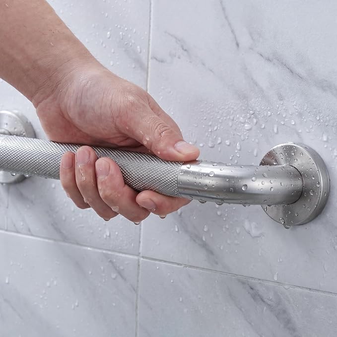 12 Inch Shower Grab Bars for Seniors, 2 Pack Brushed Nickel Stainless Steel ADA Grab Bars with 1.25'' Diameter Anti-Slip Textured Surface, Shower Safety Hand Rails for Elderly Handicapped
