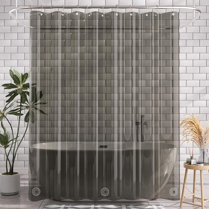 AmazerBath Transparent Black Shower Curtain Liner, 72x72 Shower Liner, Lightweight Plastic Shower Curtain Liners, Cute Waterproof Shower Liner for Bathroom with 3 Magnets and 12 Grommet Holes