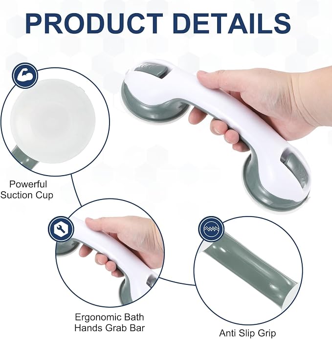 uxcell Grab Bars for Shower 2 Pcs, 12 Inch Shower Handle Suction Cup, Grab Bars Elderly Assistance Products Safety Removable Grip Press-Lock for Seniors Bathtubs Bathroom, White/Green
