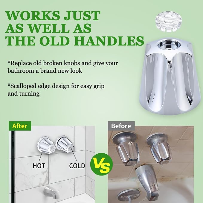 Shower Knob Replacement Compatible with Price Pfister Contessa & Windsor Tub and Shower Faucet Shower Knobs, Shower Knobs 2 Piece Replacement for Pfister Shower Handle Replacement (Chrome)