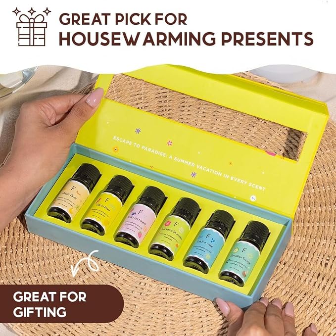 Folkulture Summer Essential Oil Set of 6 | Lemon Essential Oils for Diffusers for Home, Humidifiers, Aromatherapy | Citrus, Coconut, Fragrance Oil for Diffuser, Candle, Soap Making - Summer Vibes