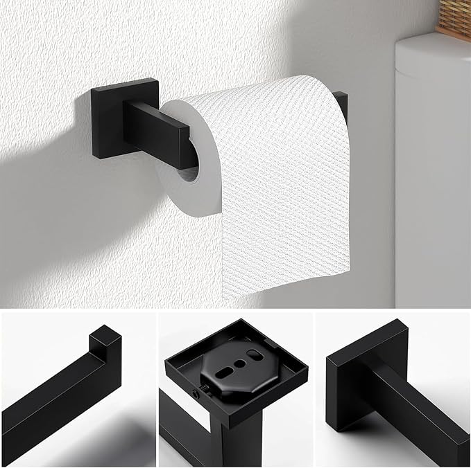 JOPOFI 5 Piece Bathroom Towel Bar Set - 23.6 Inch Bathroom Towel Holder, Thicken Stainless Steel Towel Racks for Bathroom Wall Mounted, Bathroom Hardware Accessories Set - Matte Black
