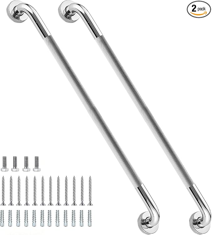36 Inch Shower Grab Bar 1.25" Dia, 2 Pack Chrome Anti Slip Bathroom Grab Bar, 304 Stainless Steel Knurled Handicap Grab Bars, Safety Support Handrail,Bath Shower Handle for Elderly Injury Senior